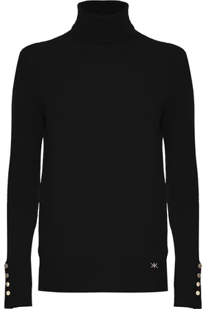 Kocca Swetry, Kobieta, Czarny, XS, Wełna, Dzianinowy golf polo z metalowymi guzikami