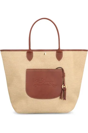 Longchamp Torebki, Kobieta, Beżowy, ONE SIZE, Torba Torebka z Raffią i Skórzanymi Szczegółami