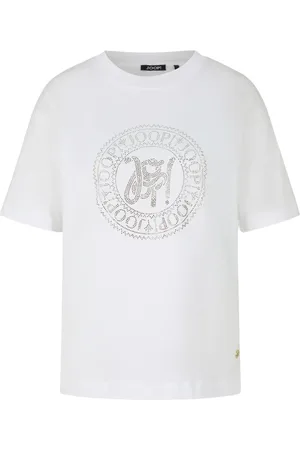 JOOP! Koszulki, Kobieta, Biały, S, Bawełniany T-shirt z Logo z Kryształkami