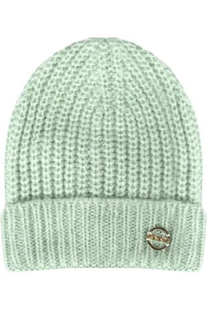Pinko Akcesoria, Kobieta, Zielony, ONE SIZE, Wełna, Czapka Beanie z Warkoczowym Wzorem