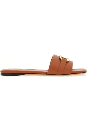 Salvatore Ferragamo Buty, Kobieta, brązowy, 40 EU, Brązowe skórzane sandały z płytą Gancini