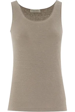 LE TRICOT PERUGIA Koszulki, Kobieta, Beżowy, L, Błyszczący Bezrękawnik z Lnu