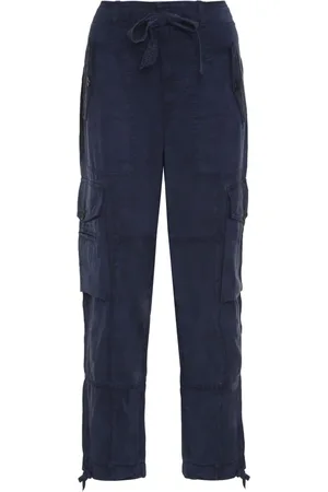 Ralph Lauren Spodnie, Kobieta, Niebieski, S, Len, Regulowane spodnie cargo ze sznurkiem