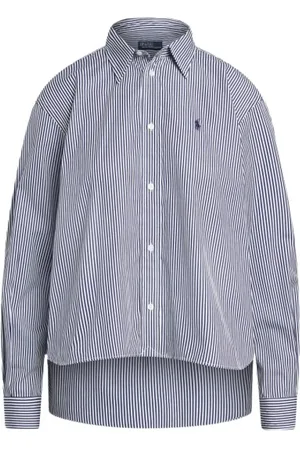 Ralph Lauren Bluzki, Kobieta, Niebieski, S, Bawełna, Koszulowa bluzka w paski z bawełny poplinowej o kroju oversize