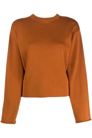 Proenza Schouler Swetry, Kobieta, brązowy, S, Bawełna, Brązowy sweter z długim rękawem z jedwabiu i bawełny
