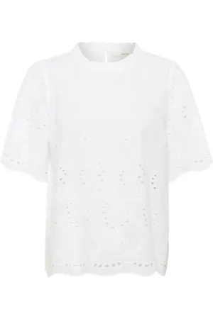 Cream Bluzki, Kobieta, Biały, 2XL, Elegancka Bluzka z Koronką Biała