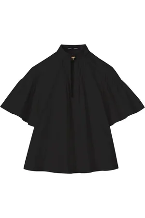 Proenza Schouler Bluzki, Kobieta, Czarny, 4XS, Bawełna, Bluzka z krótkim rękawem i detalami w postaci plis