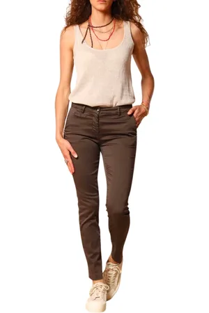 Masons Spodnie, Kobieta, brązowy, XS, Bawełna, Spodnie Chino Slim Fit z Rozciągliwego Satynu