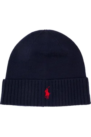 Ralph Lauren Akcesoria, Mężczyzna, Niebieski, ONE SIZE, Wełna, Czapka Beanie z Haftowanym Logo