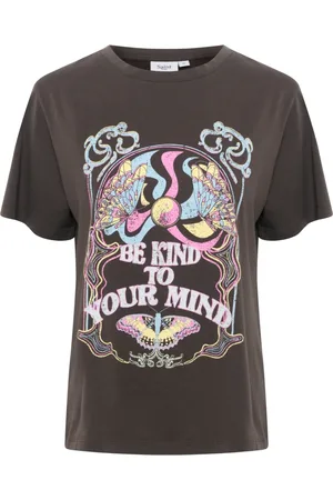 Saint Tropez Koszulki, Kobieta, Czarny, L, Graficzny T-shirt Top Krótki Rękaw Okrągły Dekolt