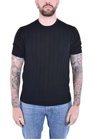 KANGRA CASHMERE Koszulki, Mężczyzna, Czarny, 2XL, Podstawowy T-shirt z krótkim rękawem z podniesionymi paskami