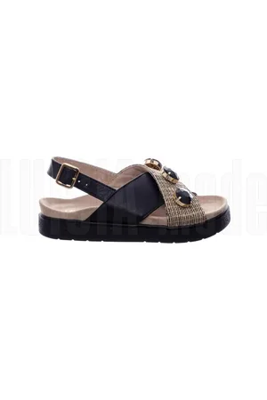 INUIKII Buty, Kobieta, Czarny, 37 EU, Sandały z rafii z kamieniami