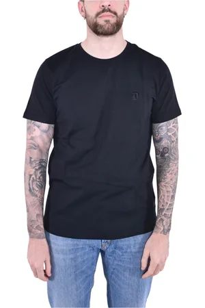 Dondup Koszulki, Mężczyzna, Czarny, M, Haftowany bawełniany t-shirt z okrągłym dekoltem