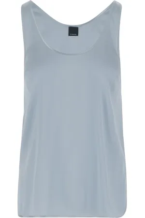 Pinko Koszulki, Kobieta, Niebieski, XS, Crazy Satin Silk Tank Top