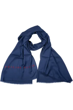 Philipp Plein Akcesoria, Kobieta, Niebieski, ONE SIZE, Szal Apaszka Chusta z Haftowanym Logo