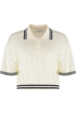 Golden Goose Koszulki, Kobieta, Biały, S, Rhinestone Openwork Polo Shirt