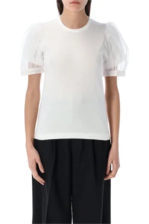 Comme des Garçons Koszulki, Kobieta, Biały, S, Nylon, Biała Koszulka z bufiastymi rękawami