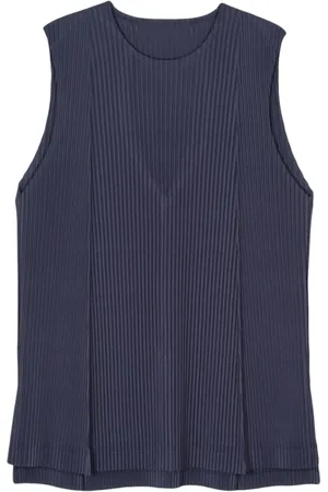 Issey Miyake Koszulki, Mężczyzna, Niebieski, L, Bluzka Plisowana Indigo