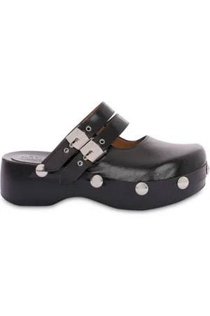 Serafini Buty, Kobieta, Czarny, 40 EU, Skóra, Czarne skórzane klapki z klamrami