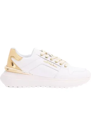 Roberto Cavalli Buty, Kobieta, Biały, 40 EU, Sneakersy z Logo i Laminowanym Obcasem
