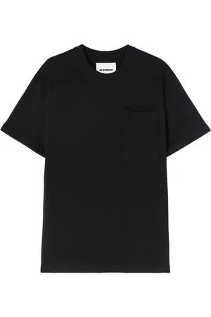 Jil Sander Koszulki, Mężczyzna, Czarny, L, Czarna Bawełniana Koszulka z Dekoltem w Stylu Crewneck i Etykietą z Logo