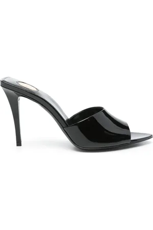 Saint Laurent Buty, Kobieta, Czarny, 37 EU, Czarne skórzane sandały na wysokim obcasie