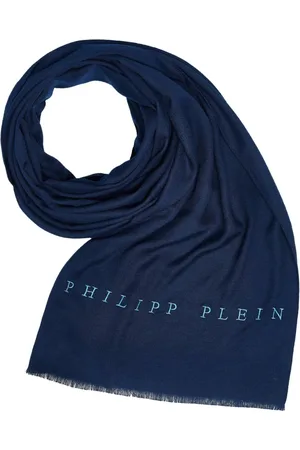 Philipp Plein Akcesoria, Kobieta, Niebieski, ONE SIZE, Szalik Apaszka Chusta z Haftowanym Logo