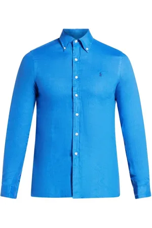 Ralph Lauren Koszule, Mężczyzna, Niebieski, M, Len, Lniana koszula z długim rękawem