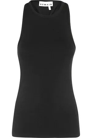 REMAIN Birger Christensen Koszulki, Kobieta, Czarny, S, Związany Tył Wzorzysty Top