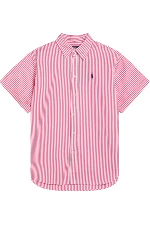 Ralph Lauren Bluzki, Kobieta, Różowy, M, Bawełna, Biała koszula o kroju oversized z różowymi paskami