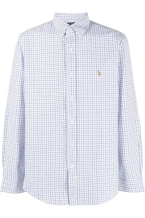 Ralph Lauren Koszule, Mężczyzna, Niebieski, L, Bawełna, Koszula w kratę z bawełny z haftem