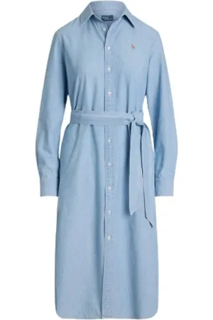 Ralph Lauren Sukienki, Kobieta, Niebieski, M, Bawełna, Chambray Bawełniana Sukienka Koszulowa z Paskiem