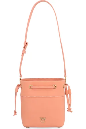 Pinko Torebki, Kobieta, Pomarańczowy, ONE SIZE, Nylon, Koronkowa skórzana torba wiaderko z wiązaniem