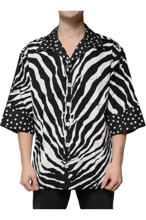 Dolce & Gabbana Koszule, Mężczyzna, Wielobarwność, S, Nylon, Koszula z Przyciskiem Zebra Animal Print