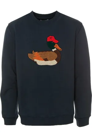 Edmmond Studios Bluzy, Mężczyzna, Niebieski, L, Bluza Duck Hunt Crew Neck z haftem