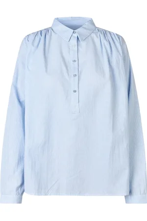 Lollys Laundry Bluzki, Kobieta, Niebieski, XL, Jasnoniebieska Koszula z Długimi Rękawami