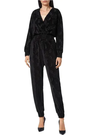 Philipp Plein Sport, Kobieta, Czarny, M, Bawełna, Kombinezon z laserowo wycinanym monogramem