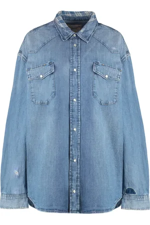 Ralph Lauren Bluzki, Kobieta, Niebieski, L, Denim, Denimowa koszula oversize z kieszeniami