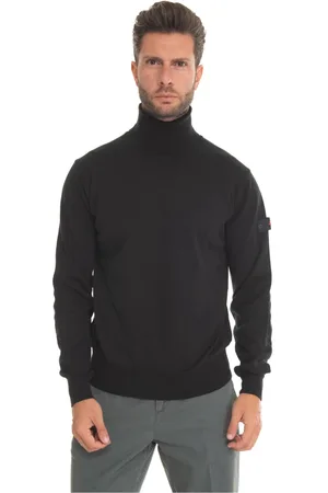 Peuterey Swetry, Mężczyzna, Czarny, M, Bawełna, Dopasowany golf z logo na ramieniu