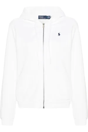 Ralph Lauren Bluzy, Kobieta, Biały, S, Bawełna, Biała bluza z kapturem i zamkiem błyskawicznym