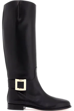 Roger Vivier Buty, Kobieta, Czarny, 40 EU, Złota Sprzączka Skórzane Kozaki Za Kolano