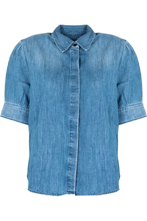 Pinko Bluzki, Kobieta, Niebieski, M, Denim, Denimowa Koszula Klasyczny Styl Vintage