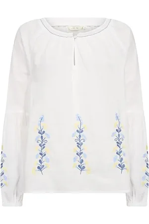 Cream Bluzki, Kobieta, Biały, 2XL, Kobieca Haftowana Bluzka w Śnieżnej Bieli