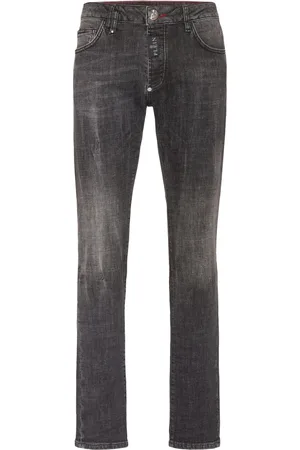 Philipp Plein Jeansy, Mężczyzna, Szary, W32, Bawełna, Dżinsy Hexagon z naszywką z logo