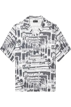 Purple Brand Koszule, Mężczyzna, Szary, 2XL, Koszula z Graficznym Nadrukiem i Guzikami