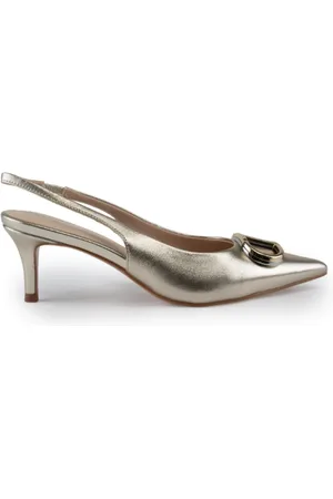 Twin-Set Buty, Kobieta, Szary, 36 EU, Szare Skórzane Pompy z Logo Oval-T
