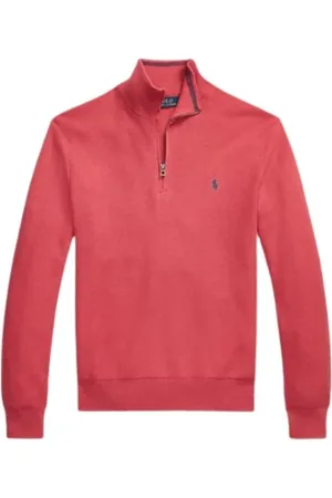 Ralph Lauren Swetry, Mężczyzna, Czerwony, XL, Bawełna, Półgolf Zapinany na Zamek