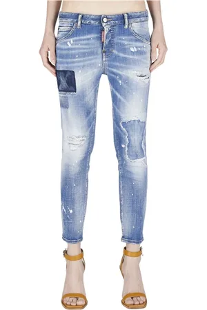 Dsquared2 Jeansy, Kobieta, Niebieski, M, Bawełna, Jeansyy Slim-Fit Edgy z Plamami Farb