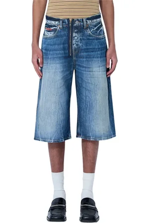 MARTINE ROSE Szorty, Mężczyzna, Niebieski, L, Mid Rise Zip-Up Jean Shorts