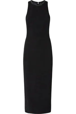 Pinko Sukienki, Kobieta, Czarny, XS, Honfleur Tubino Sukienka Midi z Kołnierzykiem z Dżetów